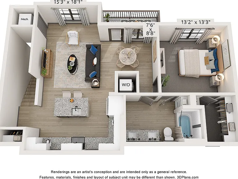 Experience luxury living with this thoughtfully designed one-bedroom apartment layout. Experience luxury living with this thoughtfully designed one-bedroom apartment layout.
