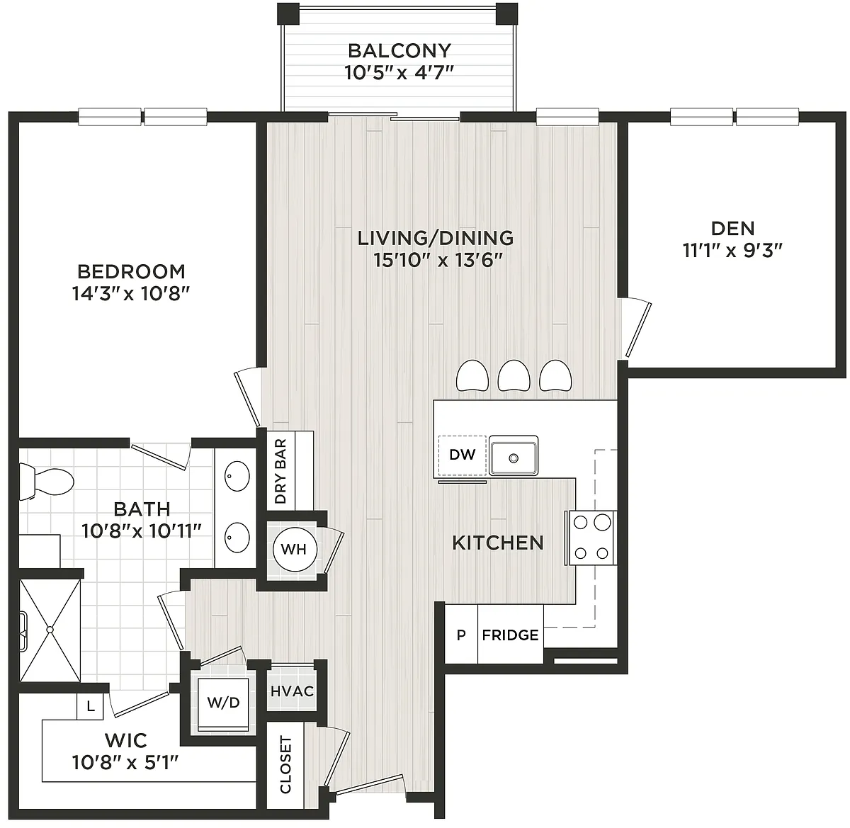 Floor plan 1 Bed/1 Bath Den-C2