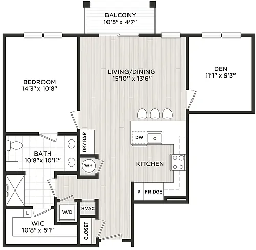 Floor plan 1 Bed/1 Bath Den-C2