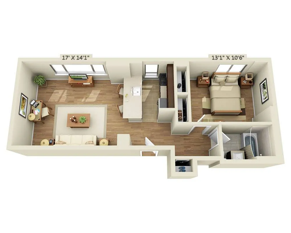 Floor plan One Bedroom A1T-R