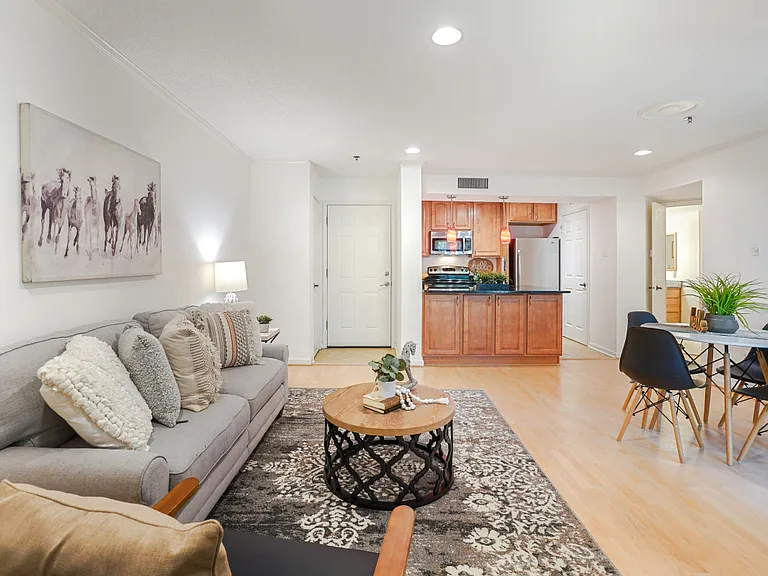 Hardwood flooring in the main living area.
