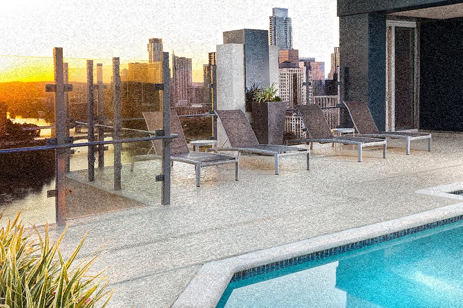 Pool sundeck with stunning Austin views