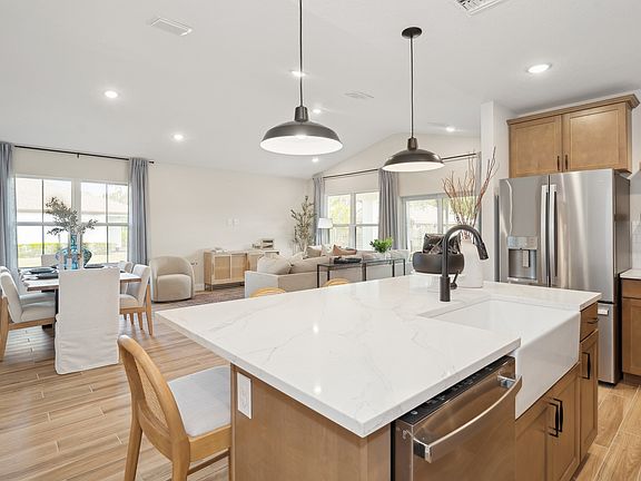 Island overlooking dining area