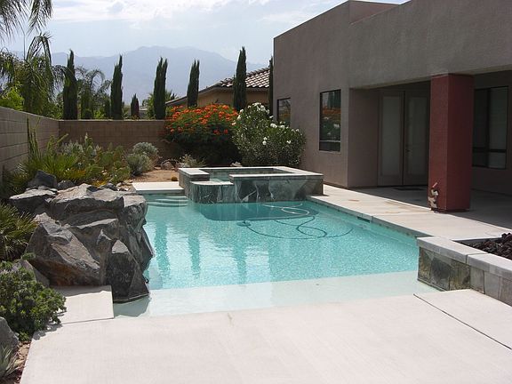 Pool, waterfall, spa