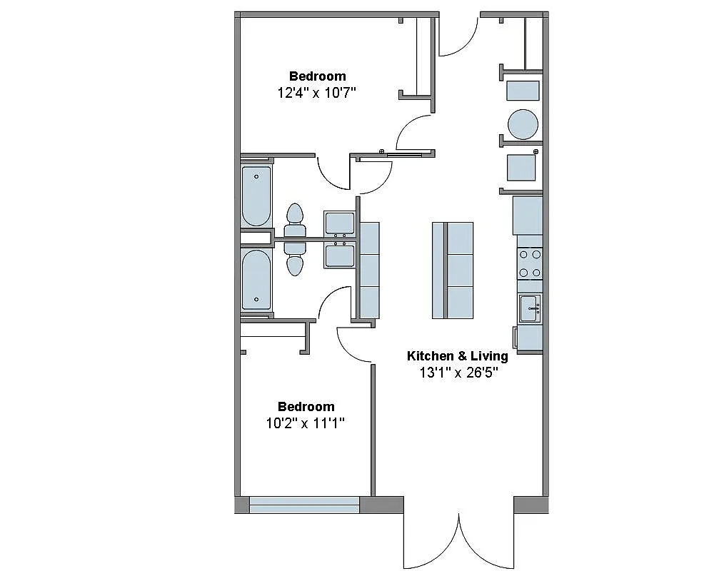 Floor plan 2 Bed 2 Bath - private entrance