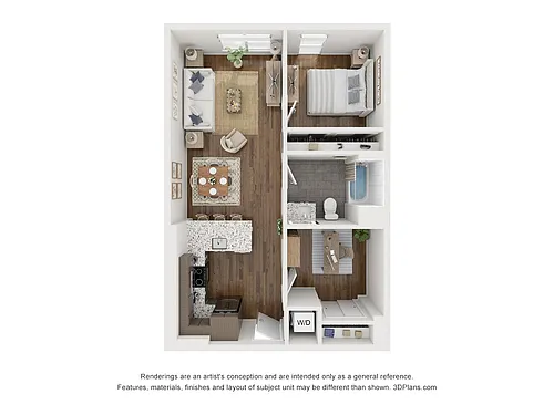 Floor plan 1 Bed + Den B1-2