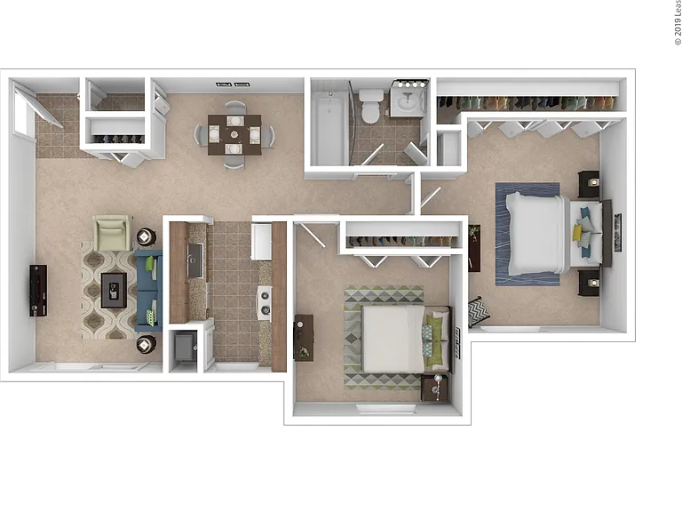 The Aspen: Beds - 2: Baths - 1: SqFt Range - 845 to 845