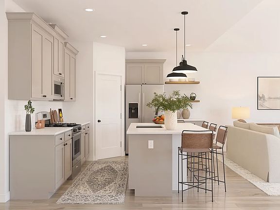 Kitchen with island and pendant lighting