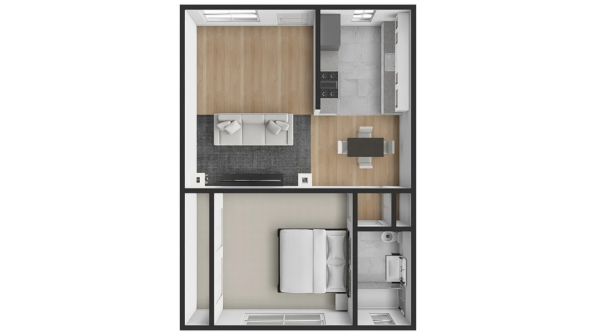 Floor plan Layout B - 1 bed 1 bath
