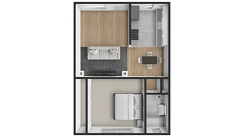 Floor plan Layout B - 1 bed 1 bath