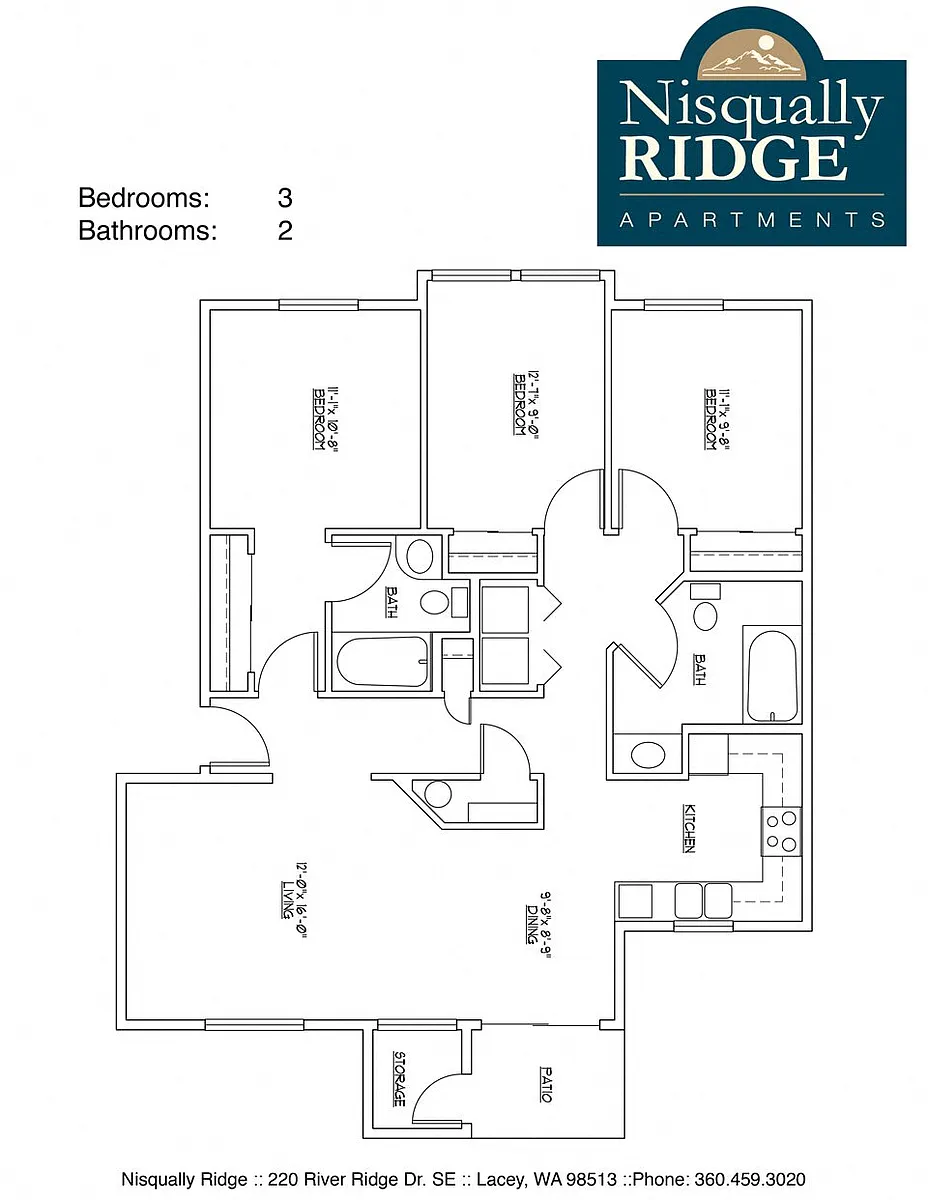 Floor plan 3 Bed 2 Bath B