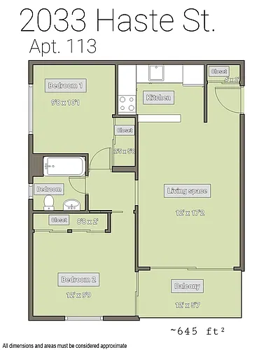 Floor plan Two Bedroom One Bathroom Exterior Balcony