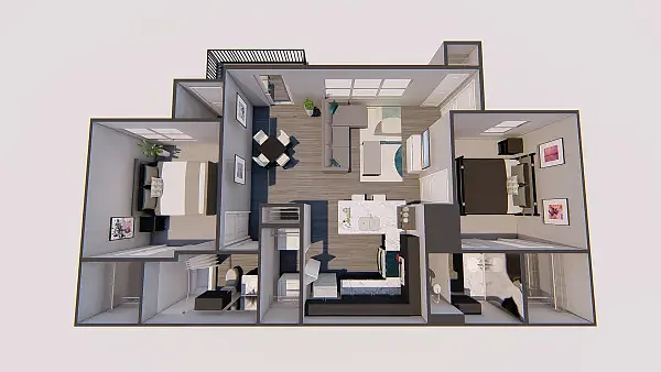 Floor plan 2 Bed 2 Bath Balcony