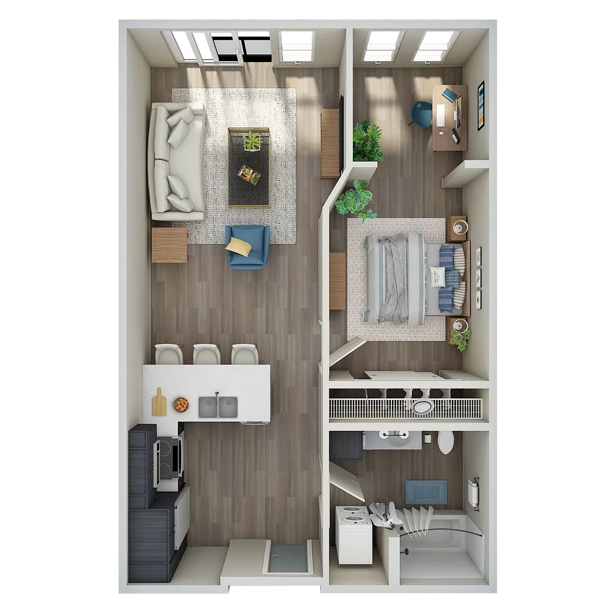 Floor plan 1 Bed, 1 Bath Den - E