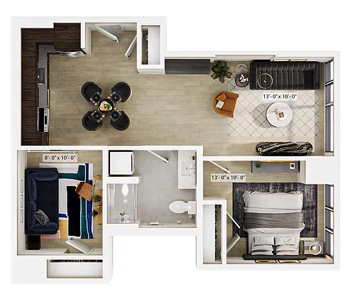 Floor plan 1 Bed/1 Bath Den-A1D