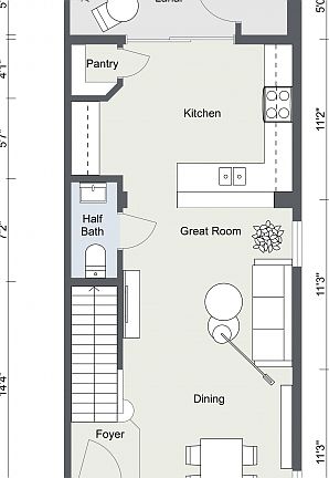 Living, Dining and Kitchen with Steel appliances