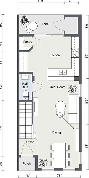 Living, Dining and Kitchen with Steel appliances