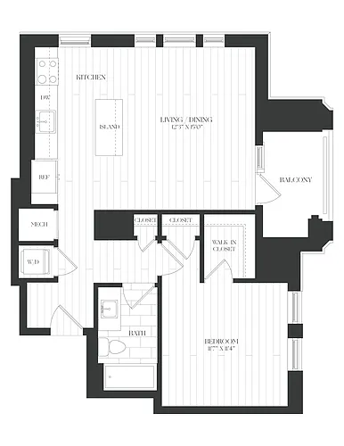 Floor plan 1 Bed/1 Bath-1B-3A-The Claude