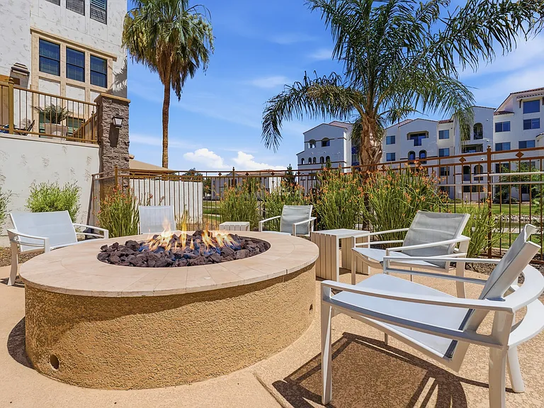 Resort-style fire pit lounge areas.