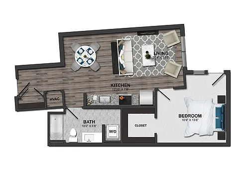 Floor plan 1 Bed/1 Bath 60%-1G (m254aa18)