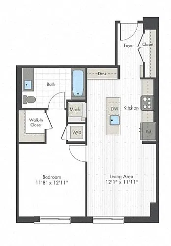 Floor plan 1 Bed/1 Bath-G