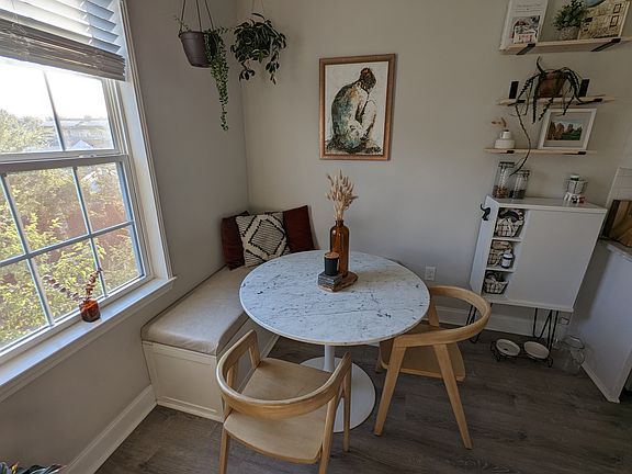 Breakfast nook, with built in bench seating and storage
