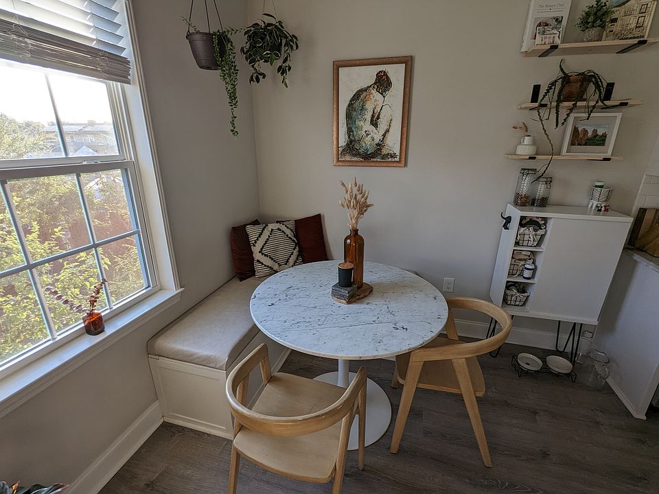 Breakfast nook, with built in bench seating and storage