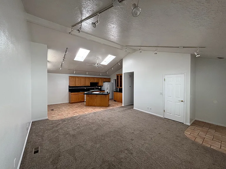 living room into kitchen