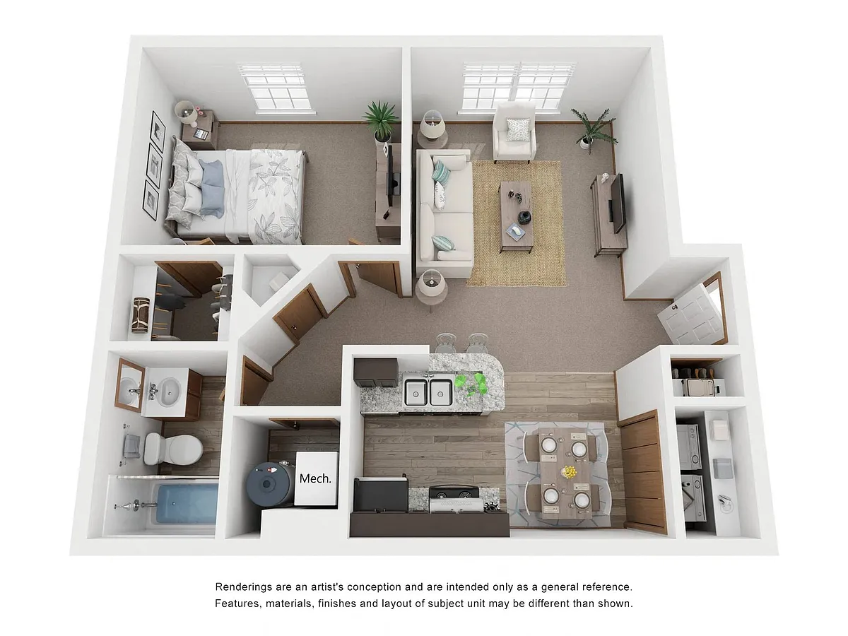 Floor plan One Bed, One Bath