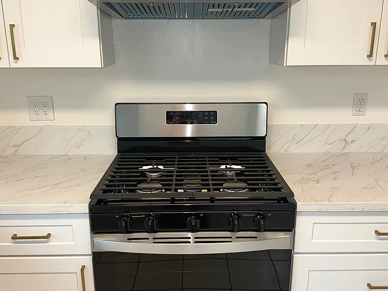Gas stove and oven with over the range hood