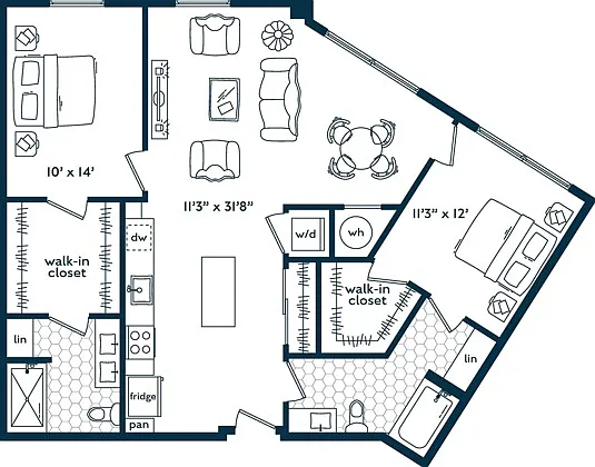 Two Bedroom Two Bath (1158 SF) Two Bedroom Two Bath (1158 SF)