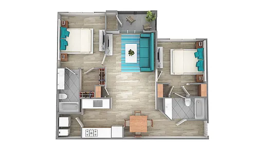 Floor plan Two Bedroom Two Bath (965 SF)