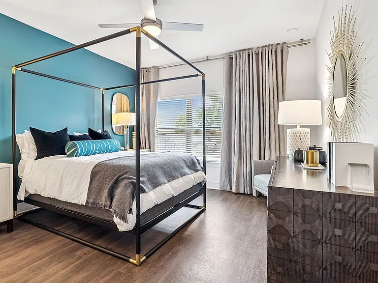 Bedroom with hard surface flooring
