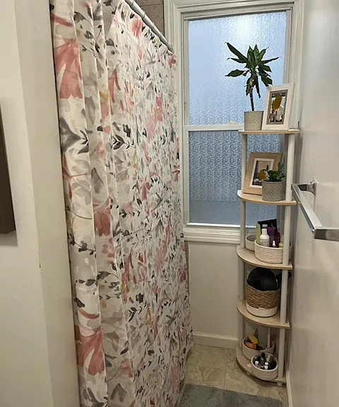 bathroom pictured with potential decor