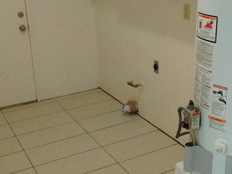 Laundry room with storage and hook-ups for both gas and electric dryers