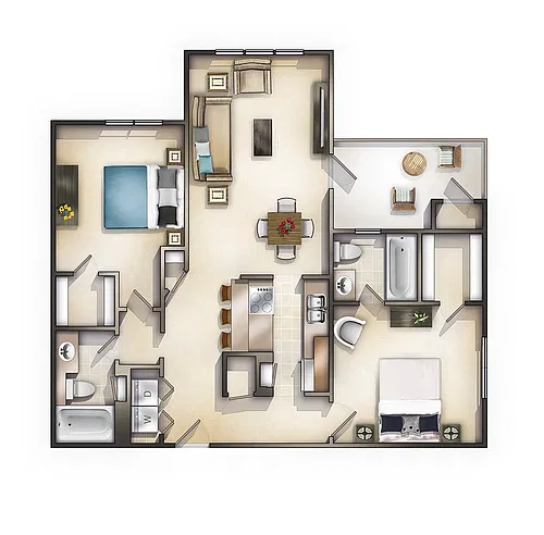 Floor plan 2 Bedroom 2 Bath