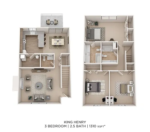 Floor plan King Henry 3Bed 2.5Bath 1310sqft