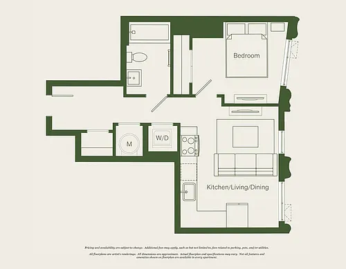 Floor plan 1 Bed- 1 Bath | AJ1 - Reva