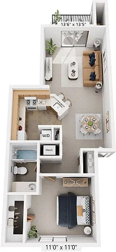 Floor plan One Bedroom One Bath Stackable Washer/Dryer