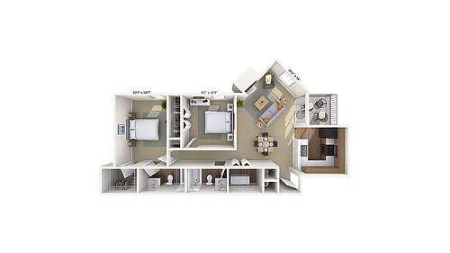 Floor plan 2 Bed, 2 Bath A (50% Income Restricted)