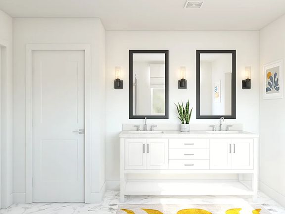 Primary features freestanding vanity with dual sinks