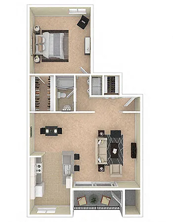 Floor plan 1 BEDROOM (1A/D)