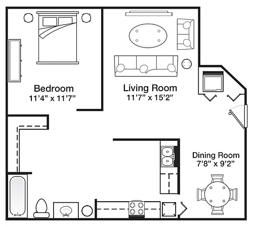 Floor plan 1 Bedroom 1 Bath
