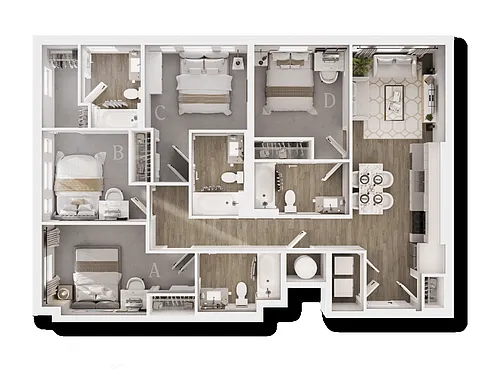 Floor plan Four Bedroom B - IU Bloomington 2027 - 2028