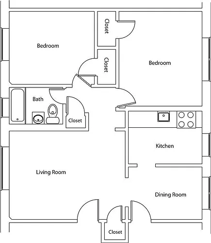 Floor plan Two Bed One Bath B