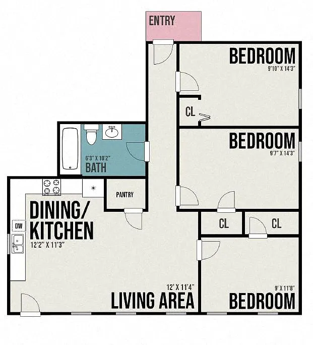 Floor plan 3 Bedrooms, 1 Bathroom