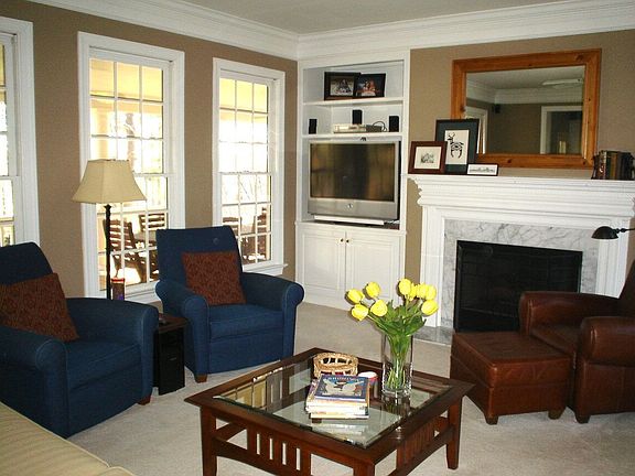 Open & Bright Family Room with built in Media Surround