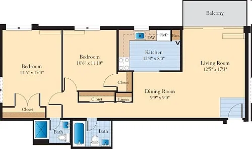 Floor plan 2 Bedroom 2 Bath