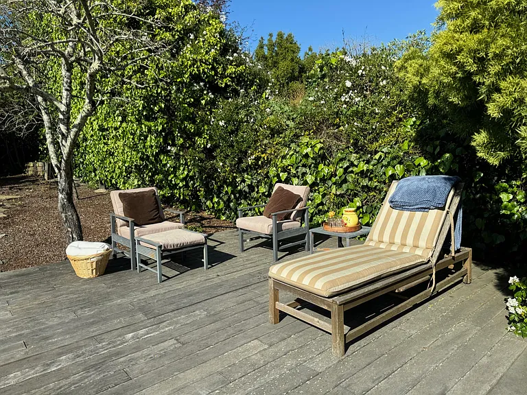 Upper deck by the lawn and apple tree