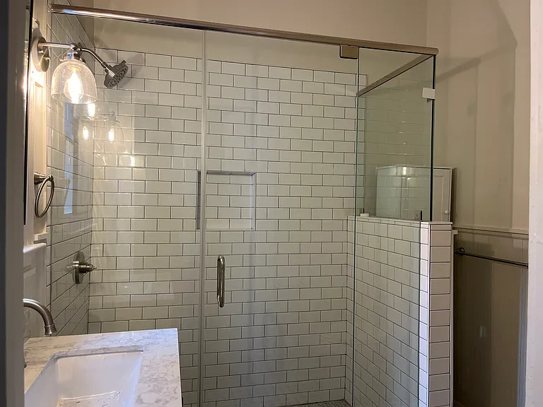 Brand newly remodeled bathroom with subway tile.